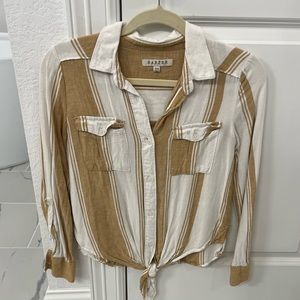 White and mustard yellow striped button down